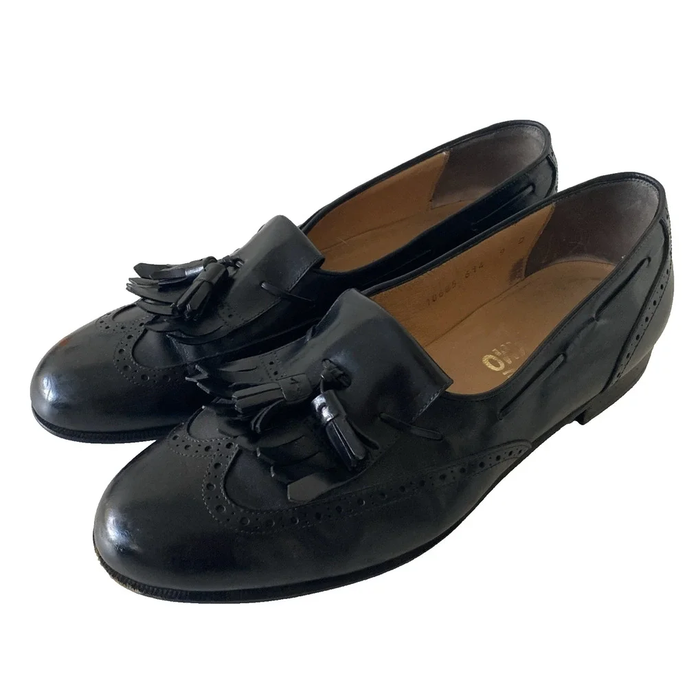 SALVATORE FERRAGAMO Lucas Leather Kiltie Tassel Loafer Dress Shoe Black 9 D